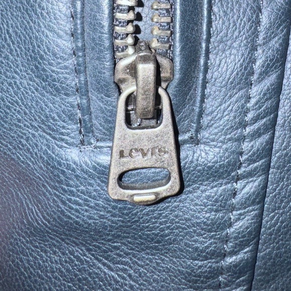 Men's Blue Faux Leather Jacket with Hood - Picture 8 of 12